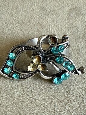 Turquoise Crystal Leaf Cocktail Ring - Women Jewelry